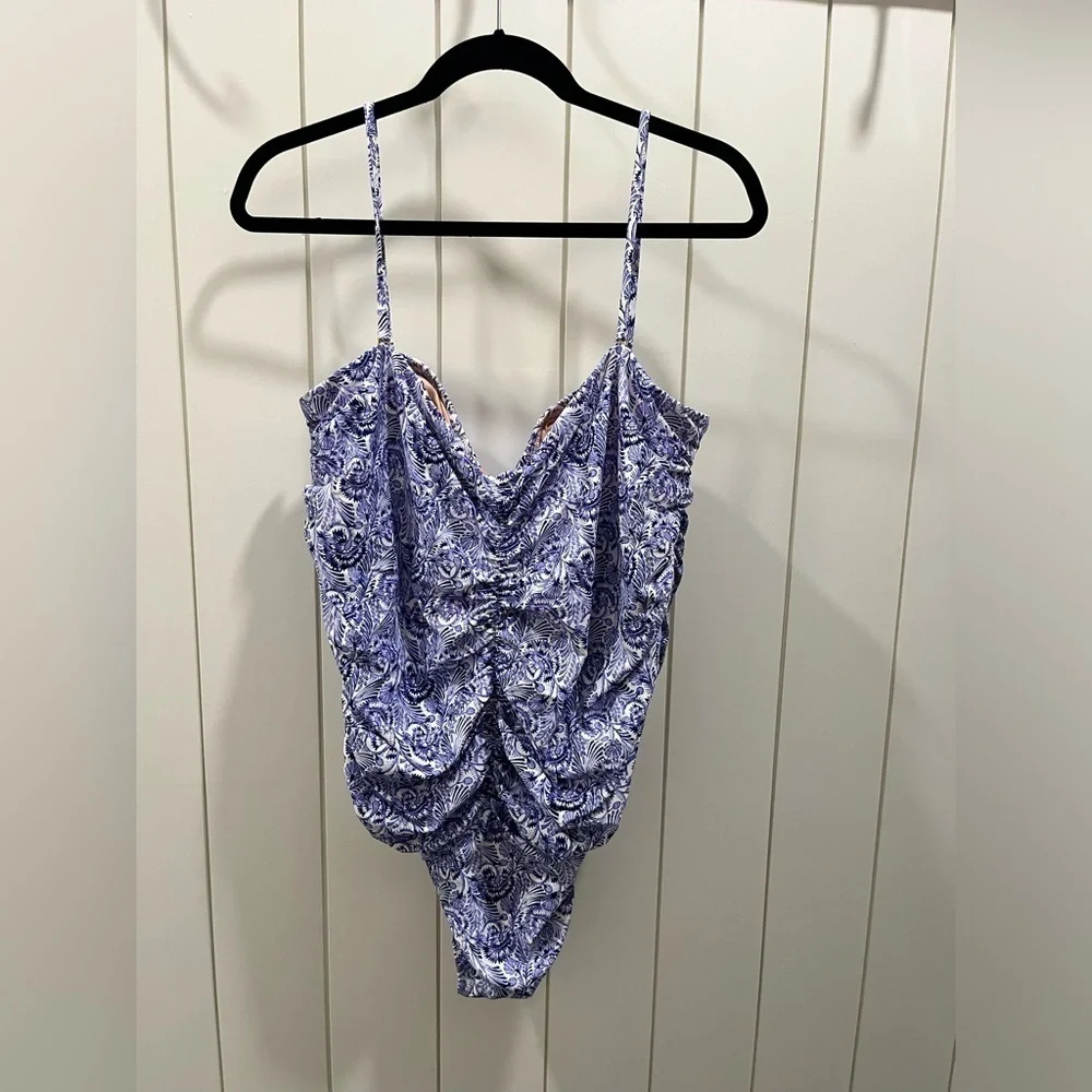 J. Crew Ruched One Piece Swimsuit Women's Plus 24 3X Purple NWT Sweetheart BH509